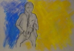 Liviu, saxophoniste, dessiner la musique,  modèle vivant, 